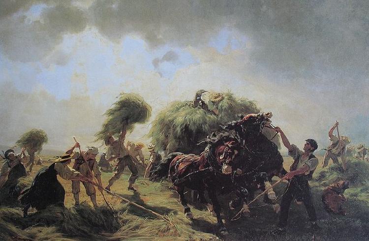 Rudolf Koller Heuernte bei drohendem Gewitter Germany oil painting art